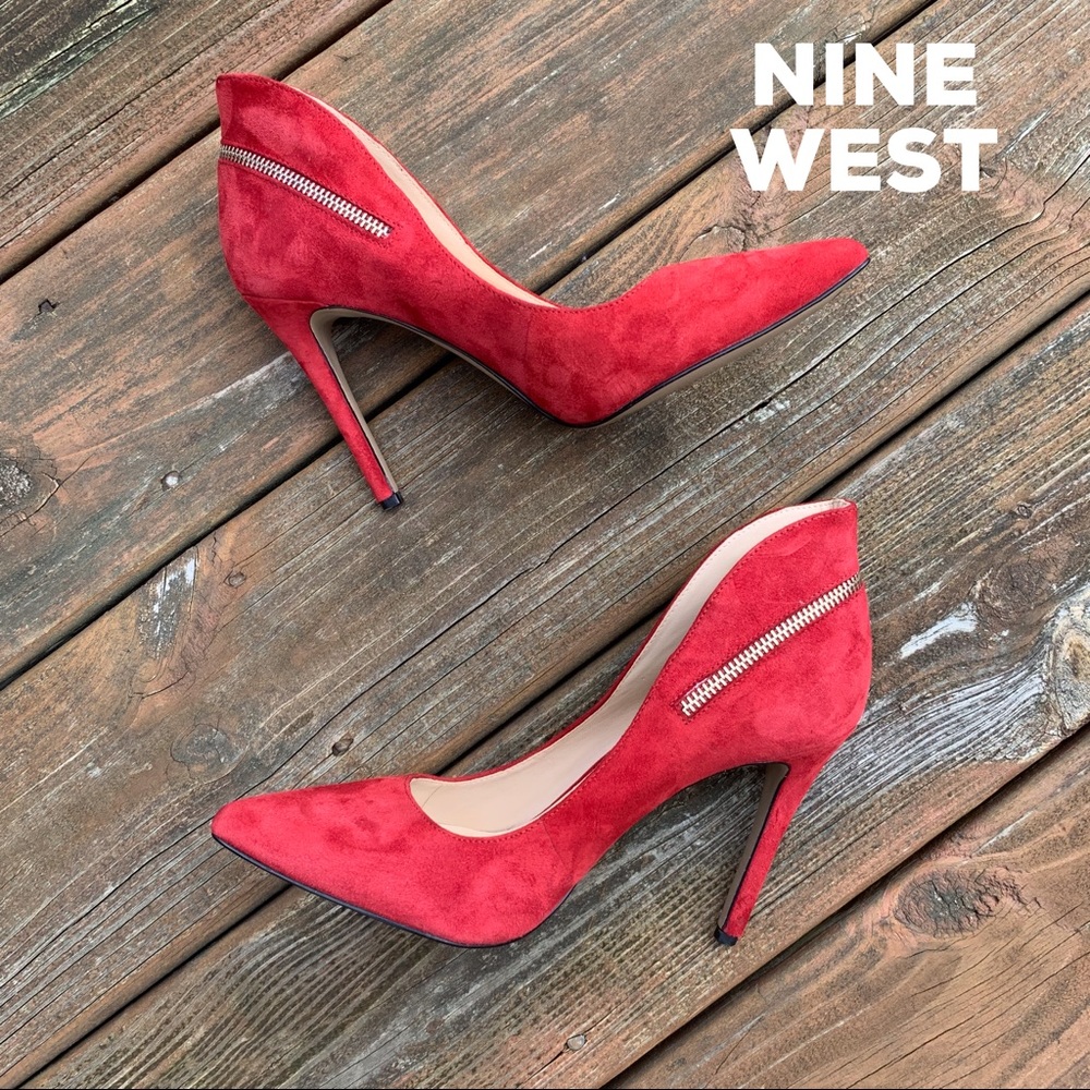 Nine West Red Suede Pointy Toe Pumps